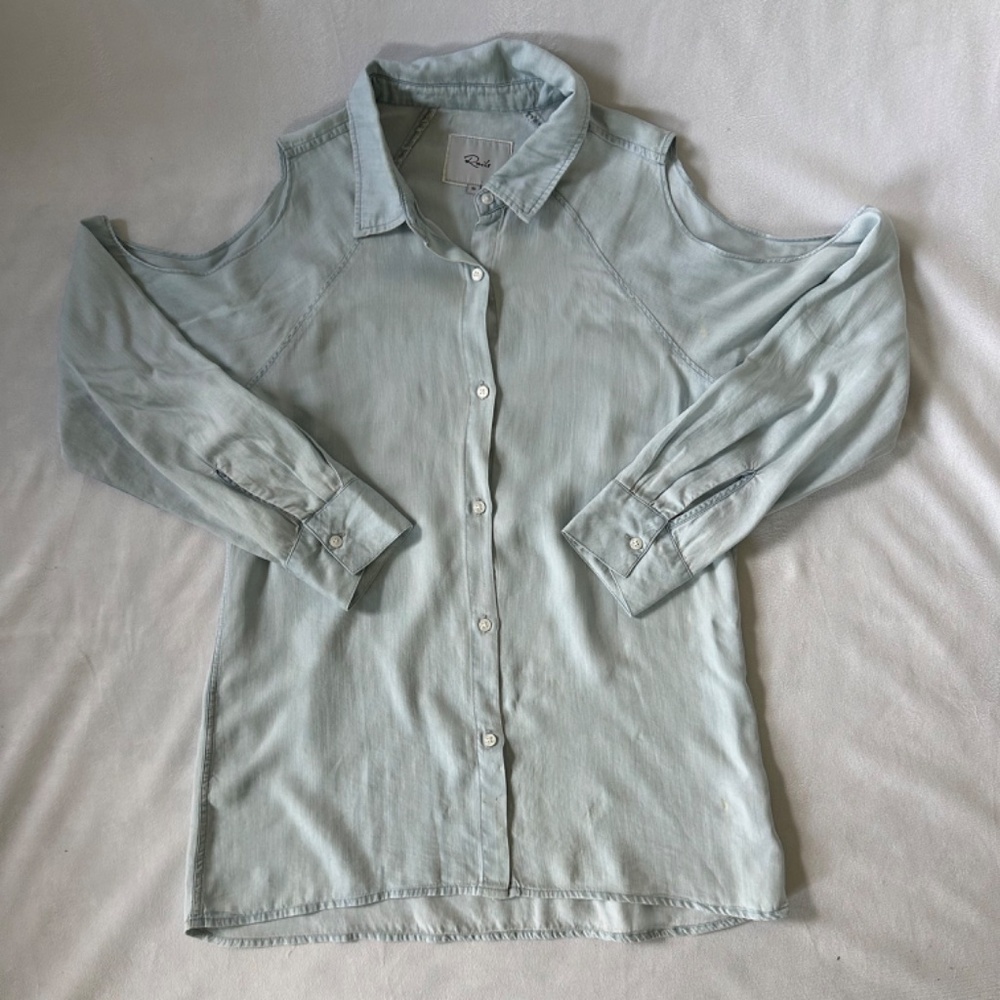 Rails Sadie Cold-Shoulder Chambray Button Down Shirt - Light Vintage